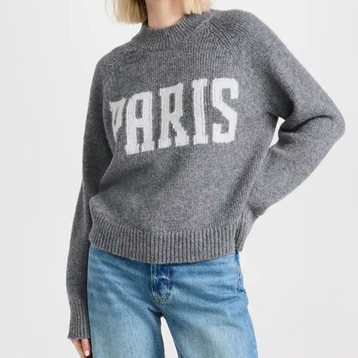 Paris Intarsia-Knit Sweater Pullover Gray Winter Clothes new Designer Fashion Pullovers Sweater streetwear winter women tops - ATFH