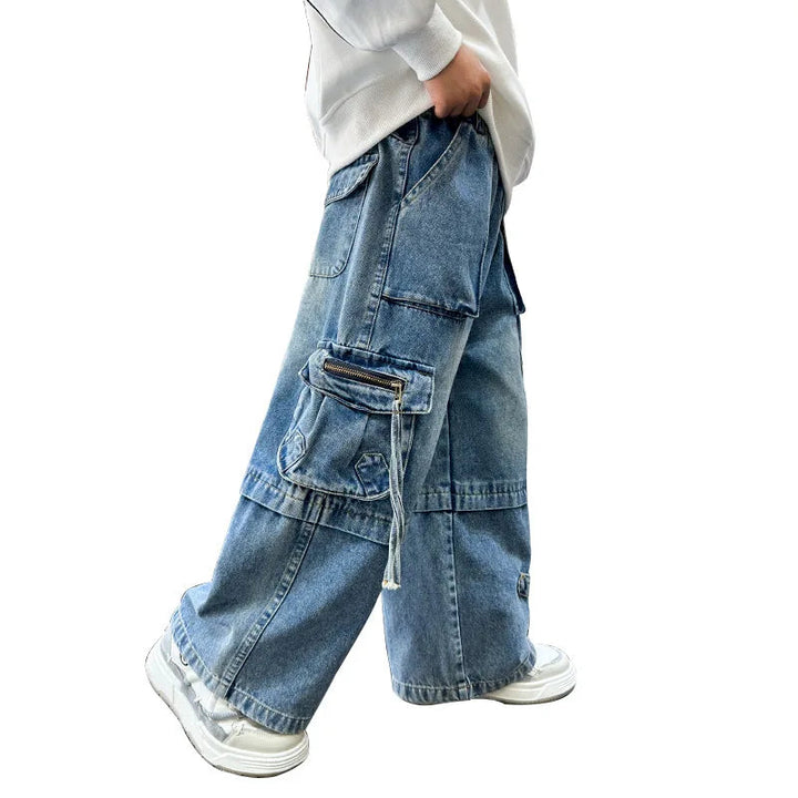 Boys Jeans 2025 New Spring Autumn Pants Children's Straight Trousers Teenager Wide-legged Cargo Denim Pants Kids Loose Clothes ATFH
