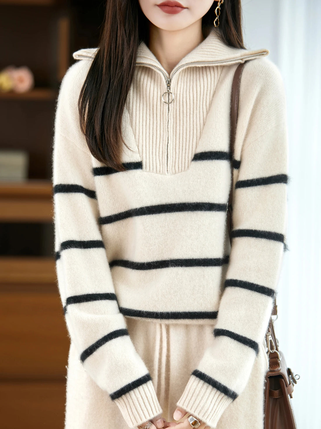 Women's 100% Merino Wool Sweater High Quality Autumn Winter Casual Pullover Knitwear Korean Style Popular Female Clothing - ATFH