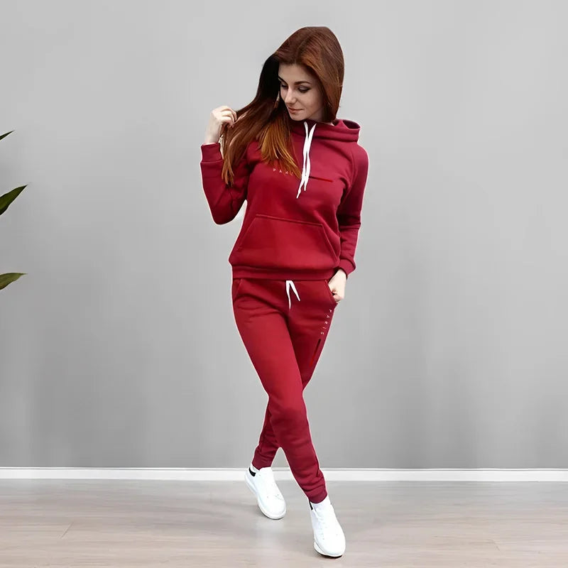 Women Tracksuit Autumn Winter Printing Hooded Suit Quality Ladies Daily Jogging Sport Woman Two piece Set Outfits Fashion Casual