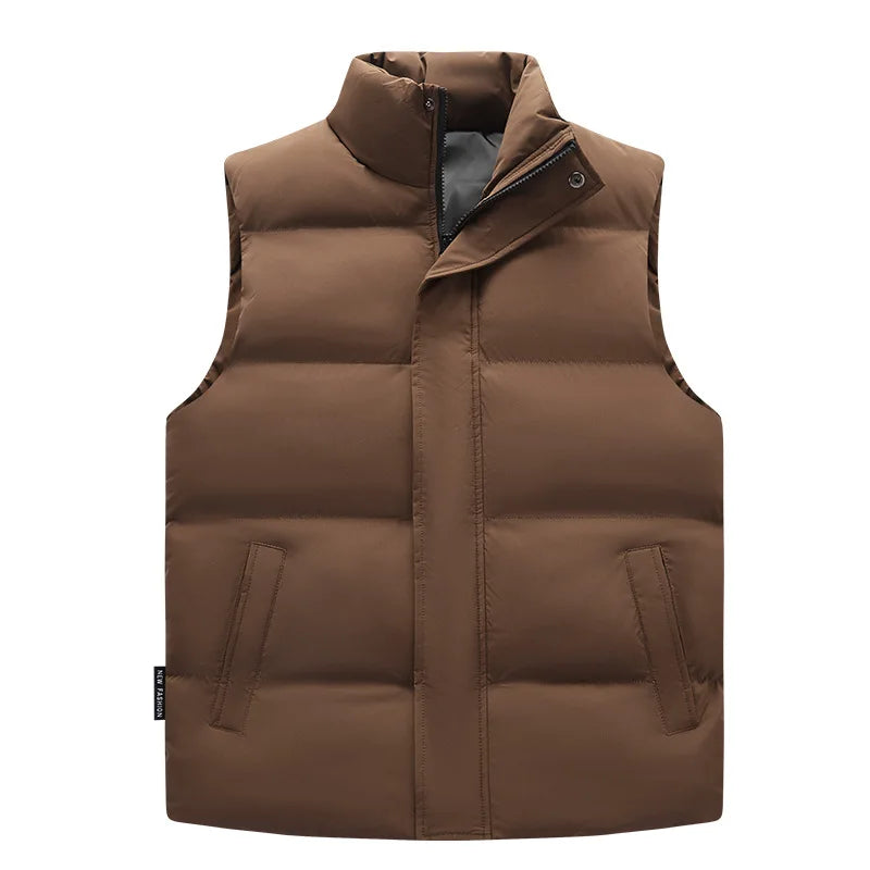 2026 Winter New Down Cotton Vest for Men Solid Color Stand Collar Versatile Sleeveless Vest Cold Resistant Warm Cotton Waistcoat