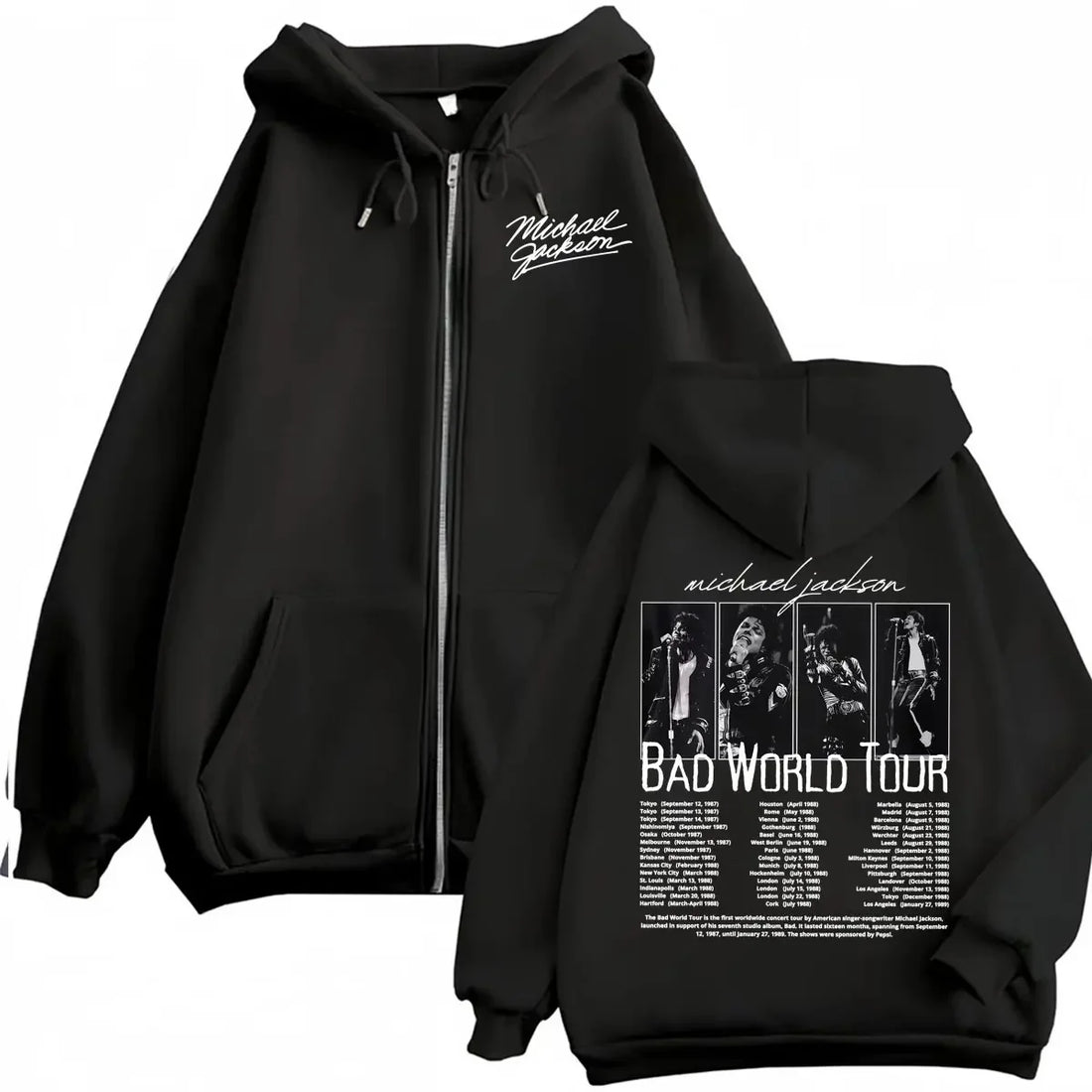 King of Pop Michael Jackson Bad Era Zipper Hoodie Men Women Harajuku Streetwear Jacket Sweatshirt Fleece Casual Zip Up Pullovers