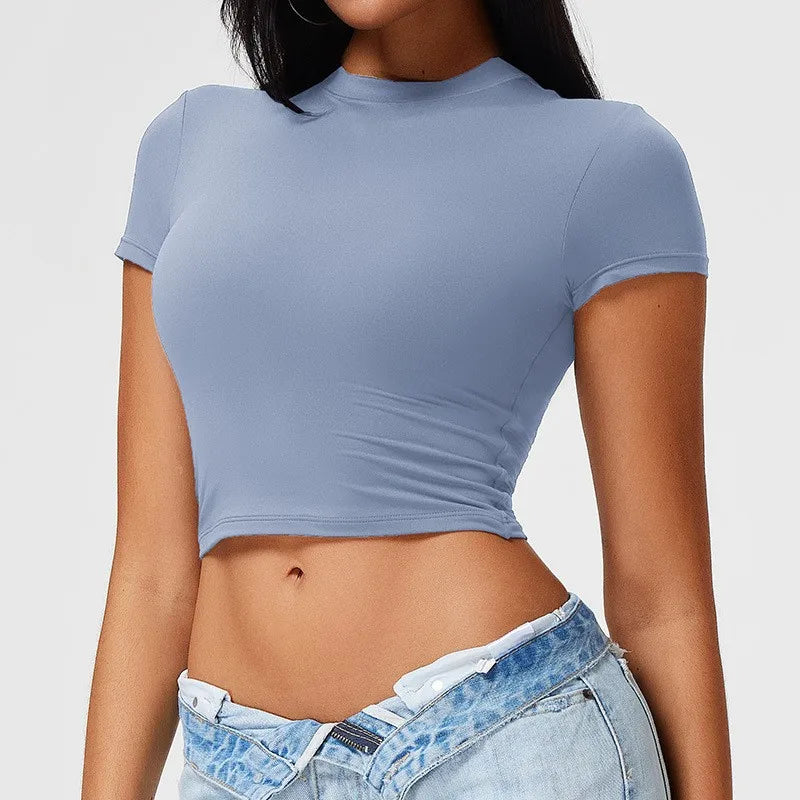 Women's Slim Fit Quick-Dry Sports Top Barely-There Feel Fitness Shirt for Running Yoga Short Sleeve Casual Cross-Border - ATFH
