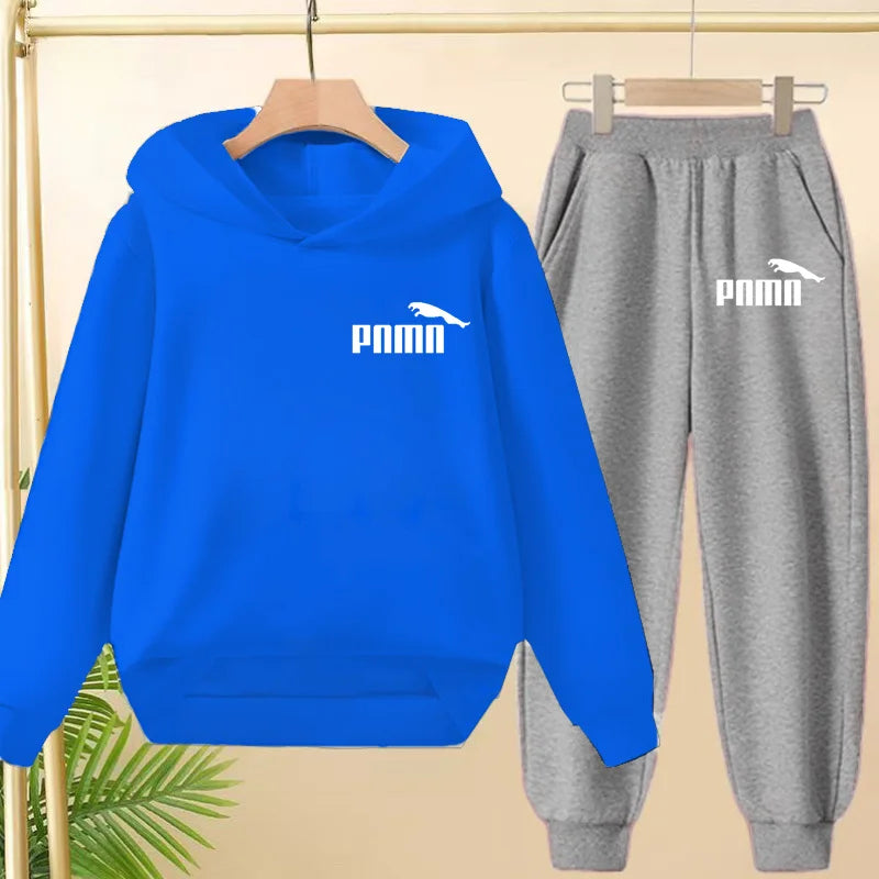 Leisure Children Hoodie Sportswear With Classic Prints Simple Elements Breathable Versatile Two-piece Set For Both Boy And Girl - ATFH