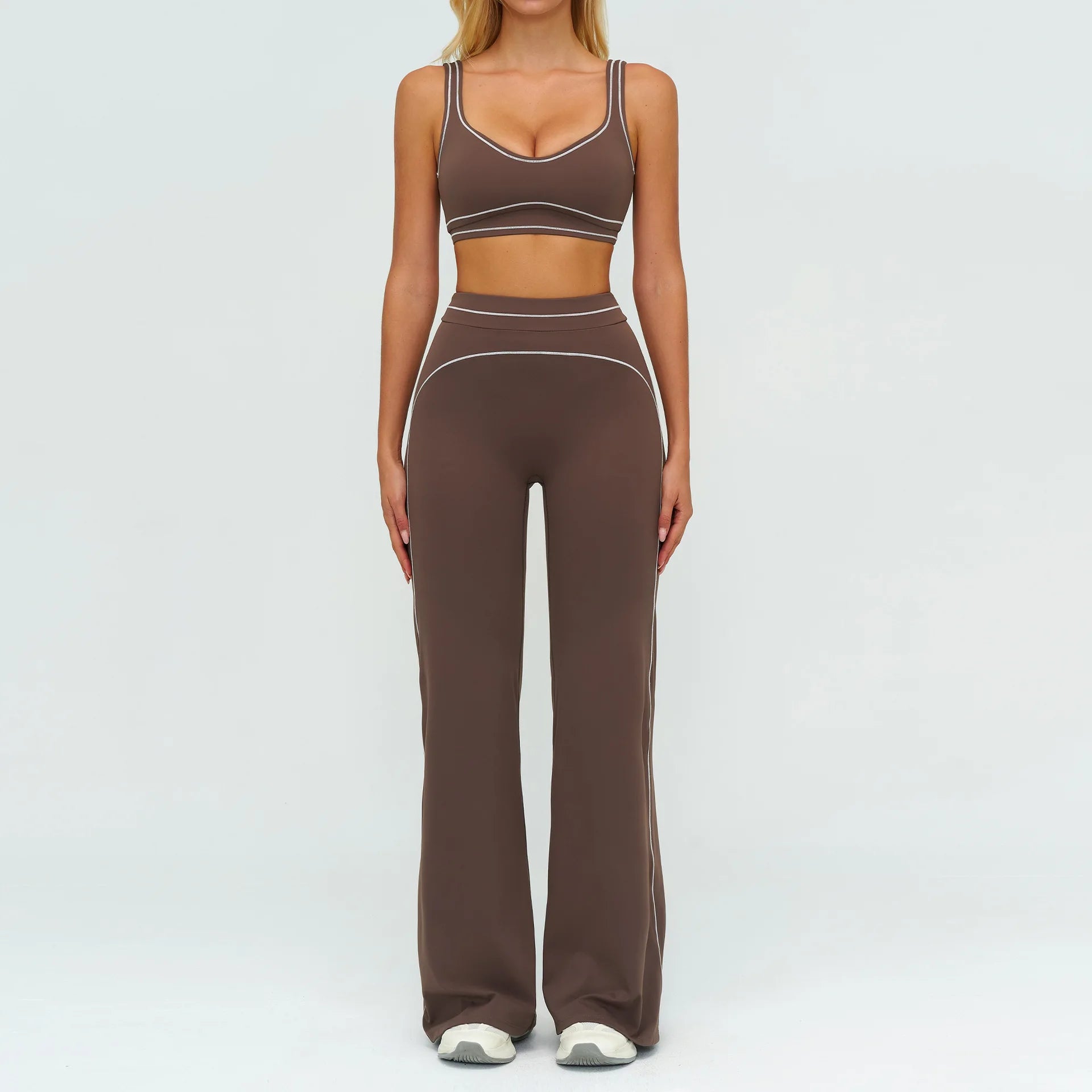 2PCS Yoga Set Gym Clothes Outdoor Sports Outfits Women Tracksuit Gym Fitness Suits Workout Long Sleeved Flared Pants Sportswear - ATFH