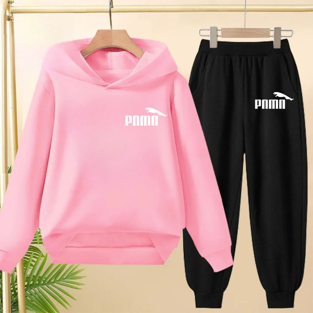 Leisure Children Hoodie Sportswear With Classic Prints Simple Elements Breathable Versatile Two-piece Set For Both Boy And Girl - ATFH