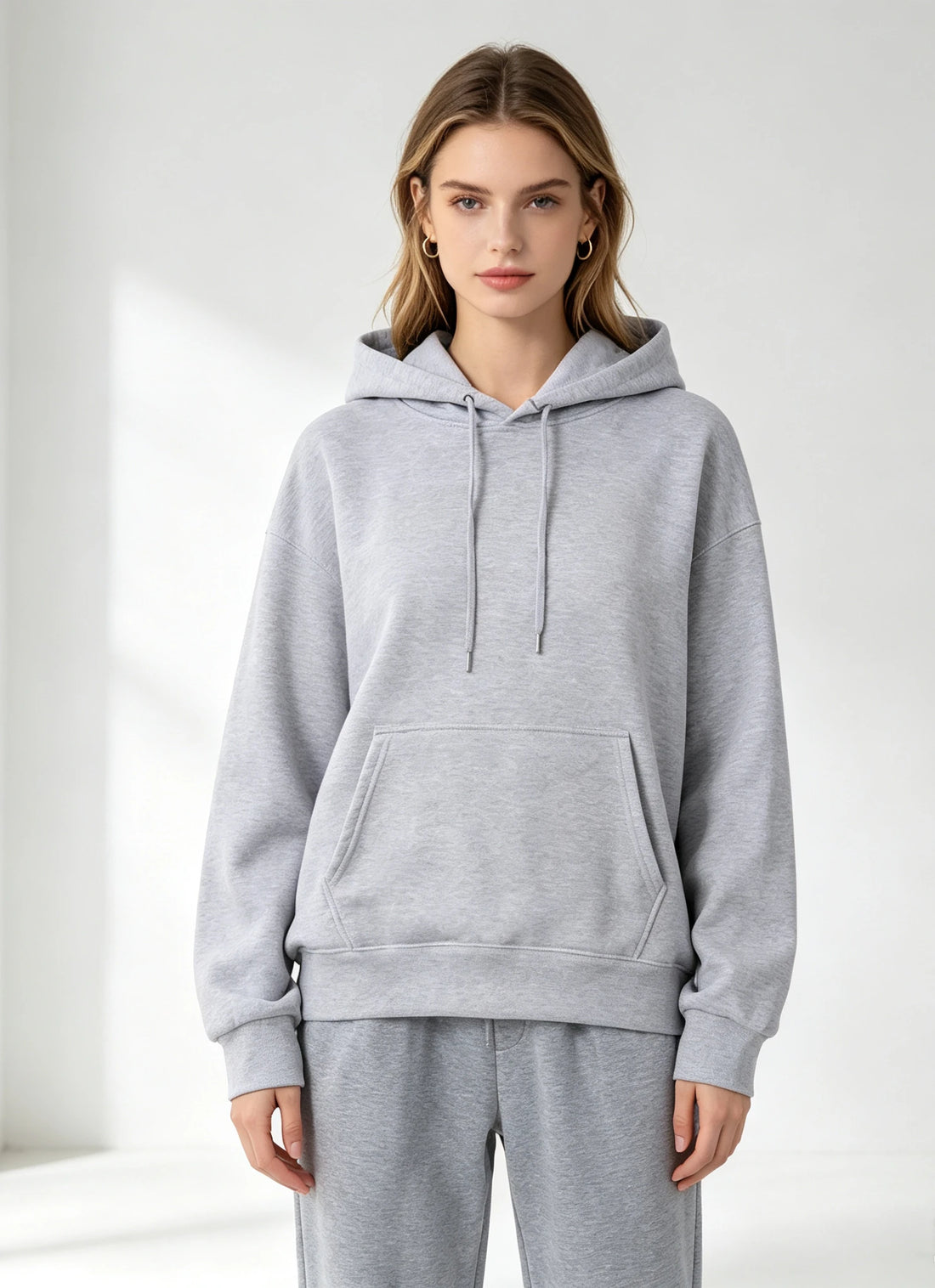 Autumn and Winter Casual Daily Women's Two-Piece Sports Suit Solid Color Hooded Sweat Loose Drawstring Pants Home Clothes