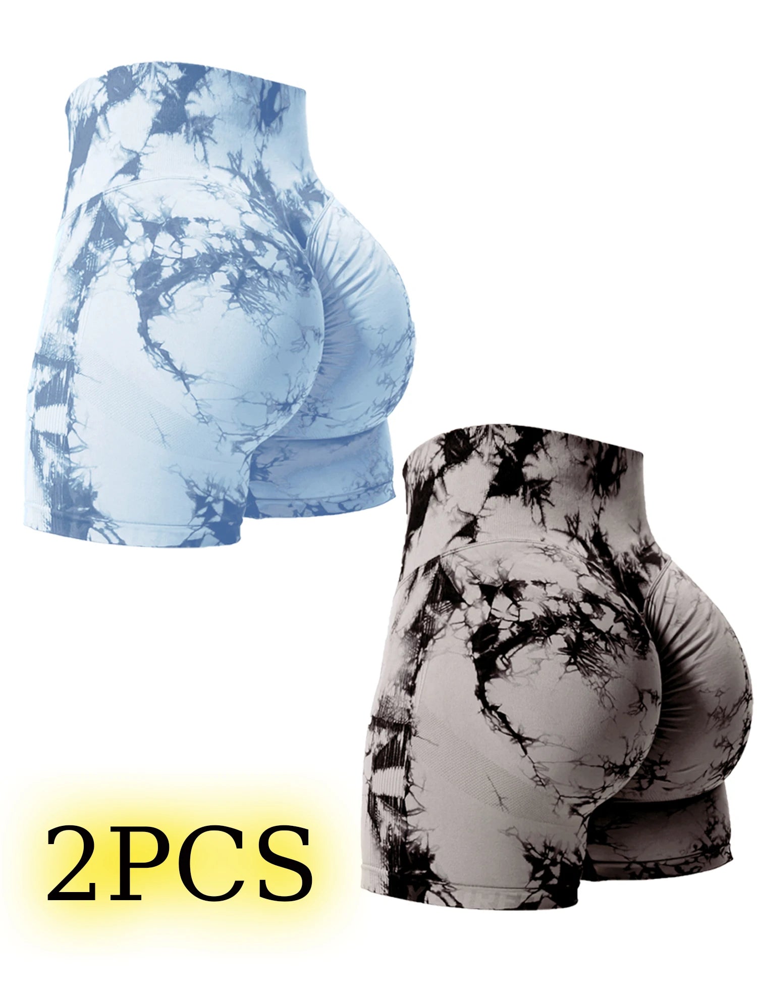 2PCS Tie Dye Butt Lifting Sexy Gym Shorts Woman Skinny Stretch High Waist Sport Shorts Casual Seamless Tahsi Fashion House