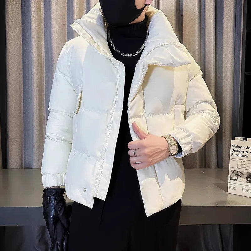 Men's Autumn Winter Thickened Warm Jacket Waterproof Casual Loose Parkas Solid Stand O-Neck Parka for Men Street Coat Men Q47 ATFH