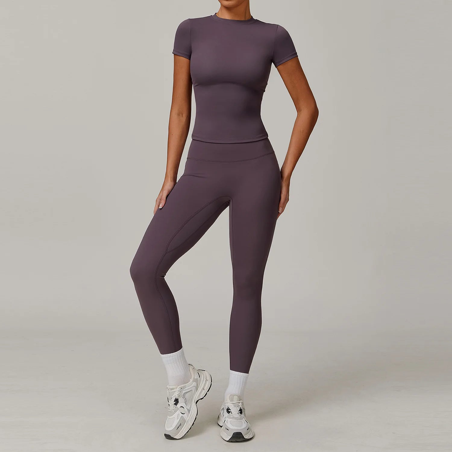 Women  Yoga Set 2PCS Workout Set Sportswear Gym Clothing Fitness Long Sleeve High Waist Leggings Cycling Shorts Sports Suits - ATFH