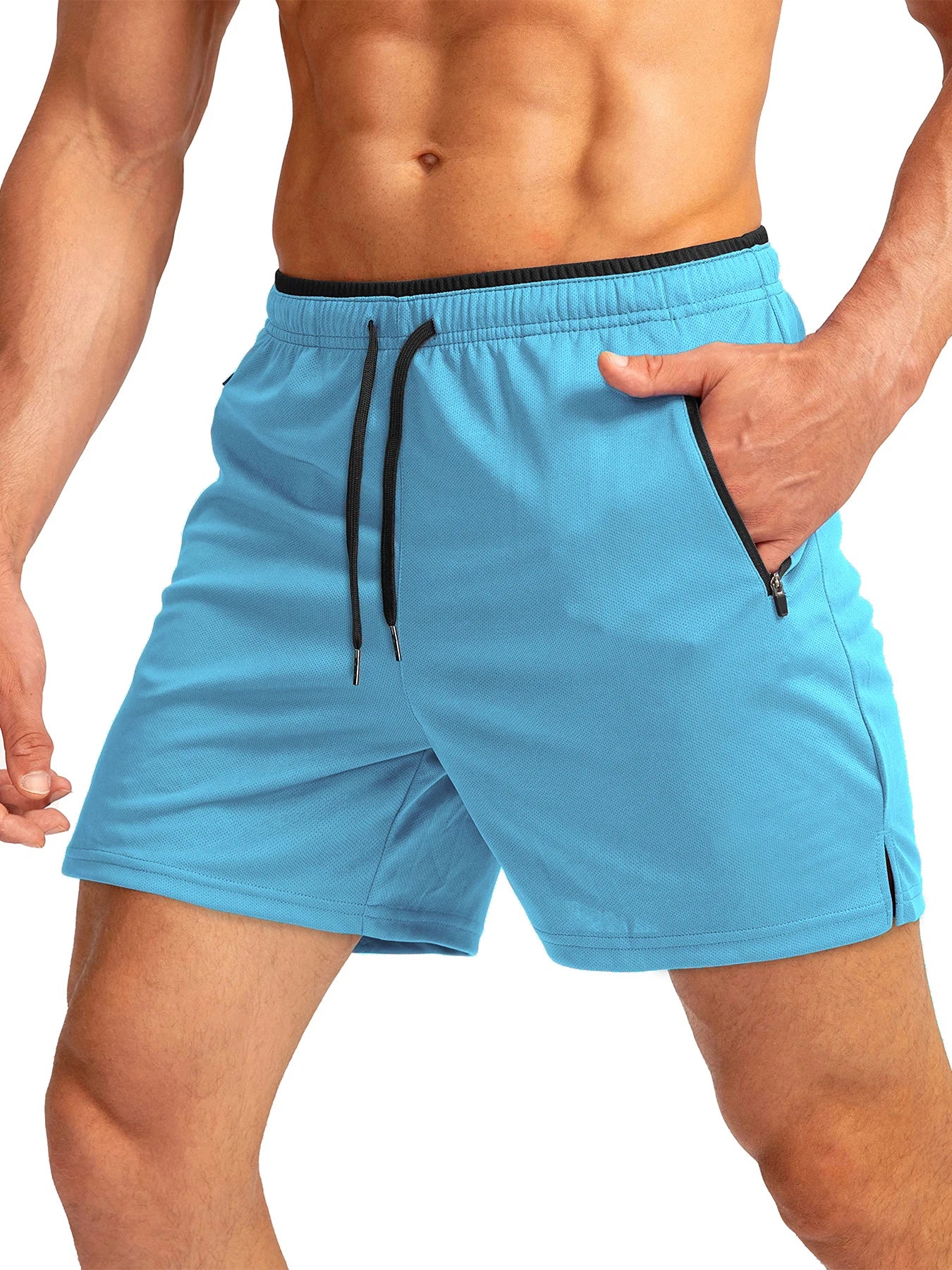 Men's running shorts with zippered pockets, quick-dry, suitable for gym workouts, 5-inch men's shorts
