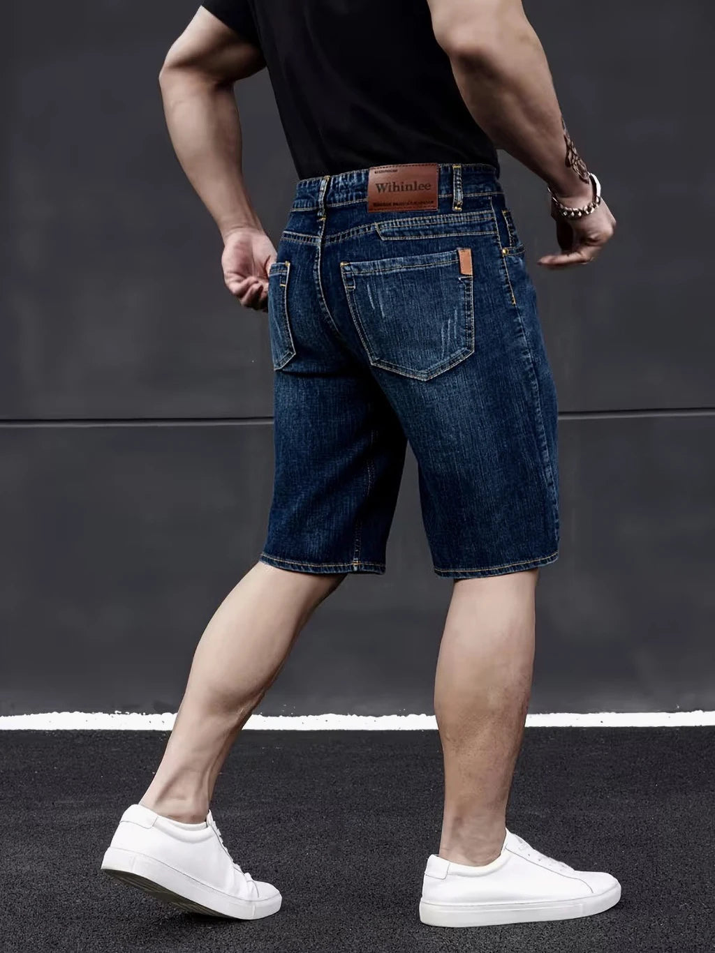 Wthinlee New Business Men's Jeans Casual Straight Stretch Fashion Classic Blue Black Men's Summer Denim Shorts Knee-Length ATFH