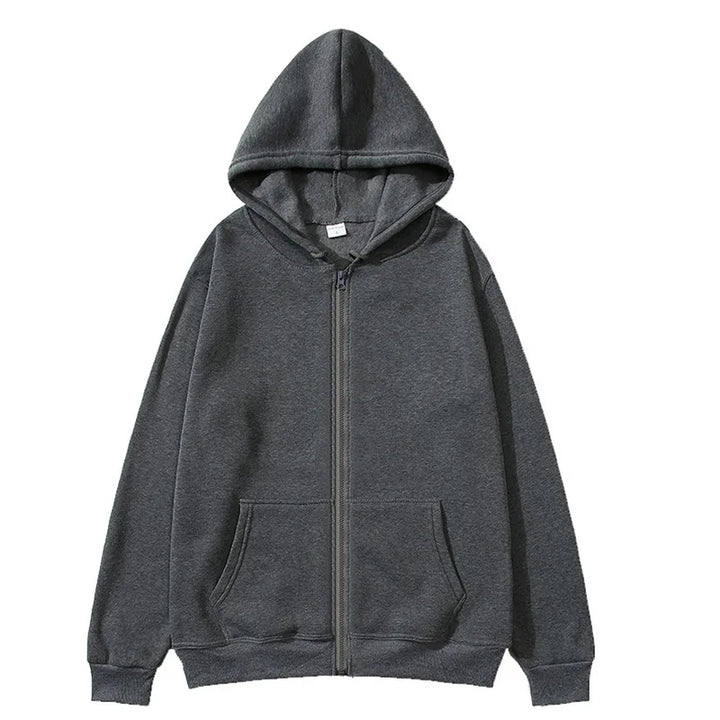 New Autumn/Winter  Men’s Gray Jacket with Hood Long Sleeve Big Pocket Zipper Jacket Coat Woman Loose Casual Outerwear Coat Tops - ATFH