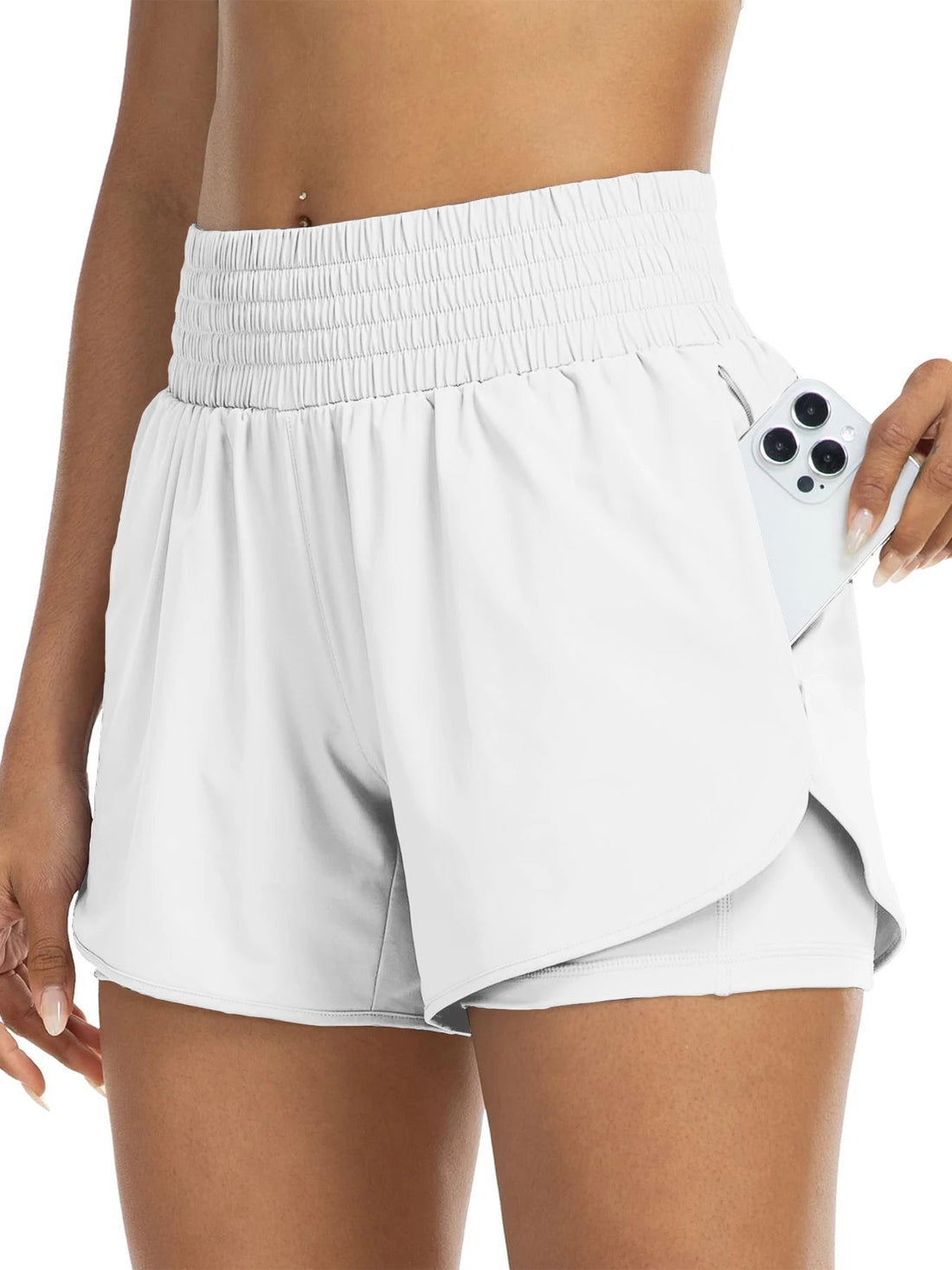Women's high-waisted athletic shorts for running, yoga, layered design, anti-exposure, fitness, and workout with pockets Tahsi Fashion House