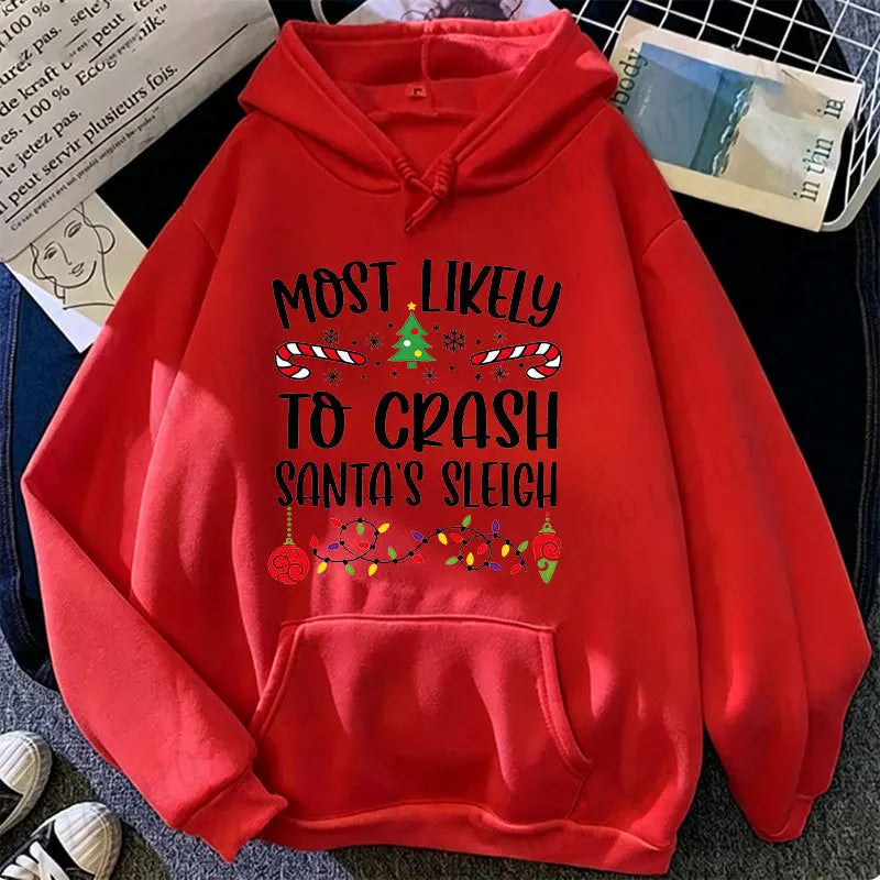 Most Likely To Christmas Family Hoodies Funny Slogan Group Sweatshirts Xmas Gingerbread Man Print Hooded Hoody Holiday Party Top
