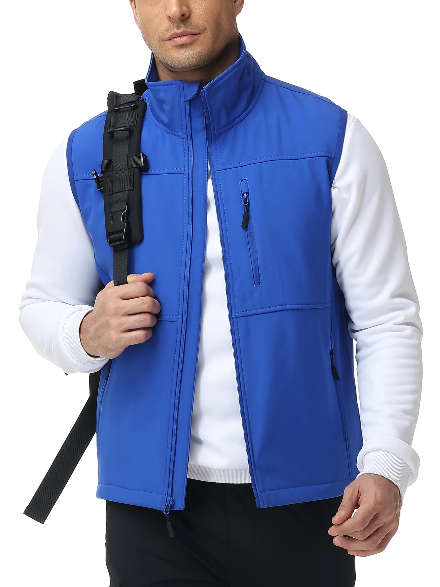 Men's Windproof Softshell Thick Vest, Comfortable Sleeveless Jacket Multi Pocket Sports Vest for Hiking Cycling