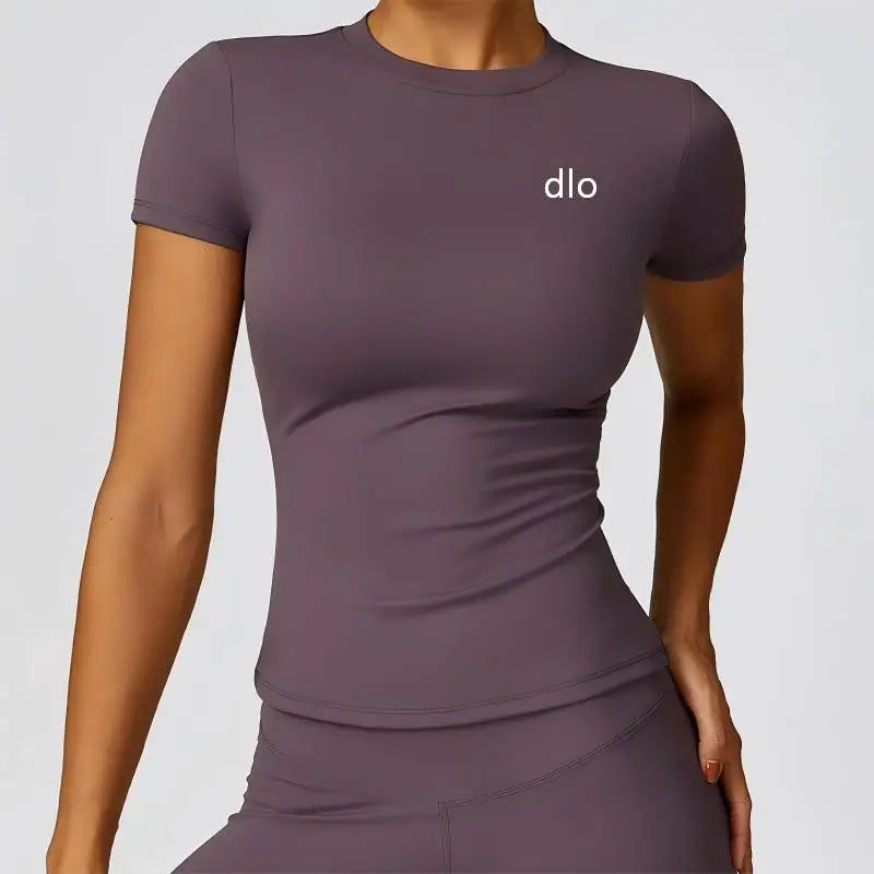 Yoga clothing women's running sports T-shirt summer short sleeved round neck breathable elastic gym yoga slimming sports top - ATFH