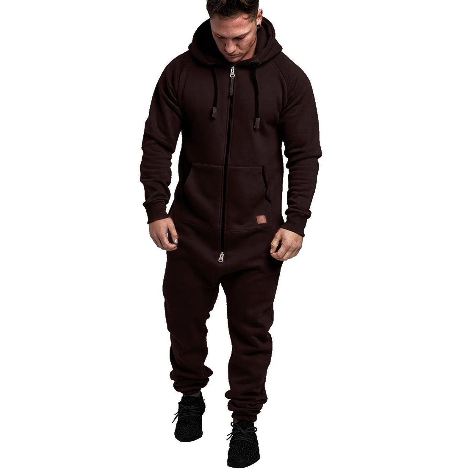 New Custom Design Jumpsuit Pajamas Long-sleeved sports pants solid color splicing casual sweater men's zipper hoodie - ATFH