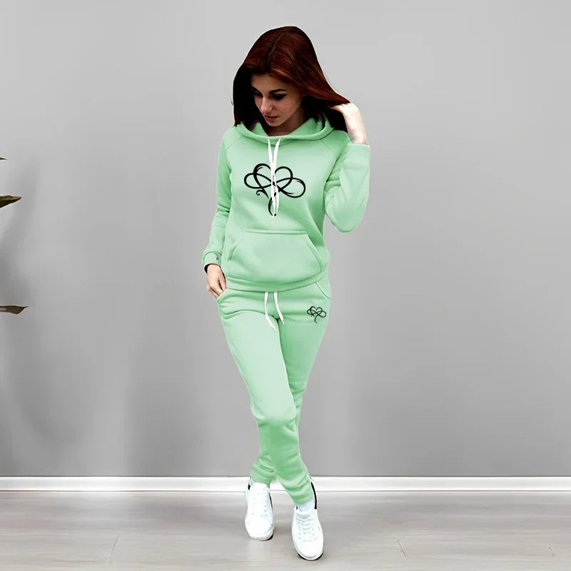Daily Jogging Woman Two piece Set Sport Autumn Winter Women Tracksuit Outfits Fashion Casual Printing Hooded Suit Quality Ladies