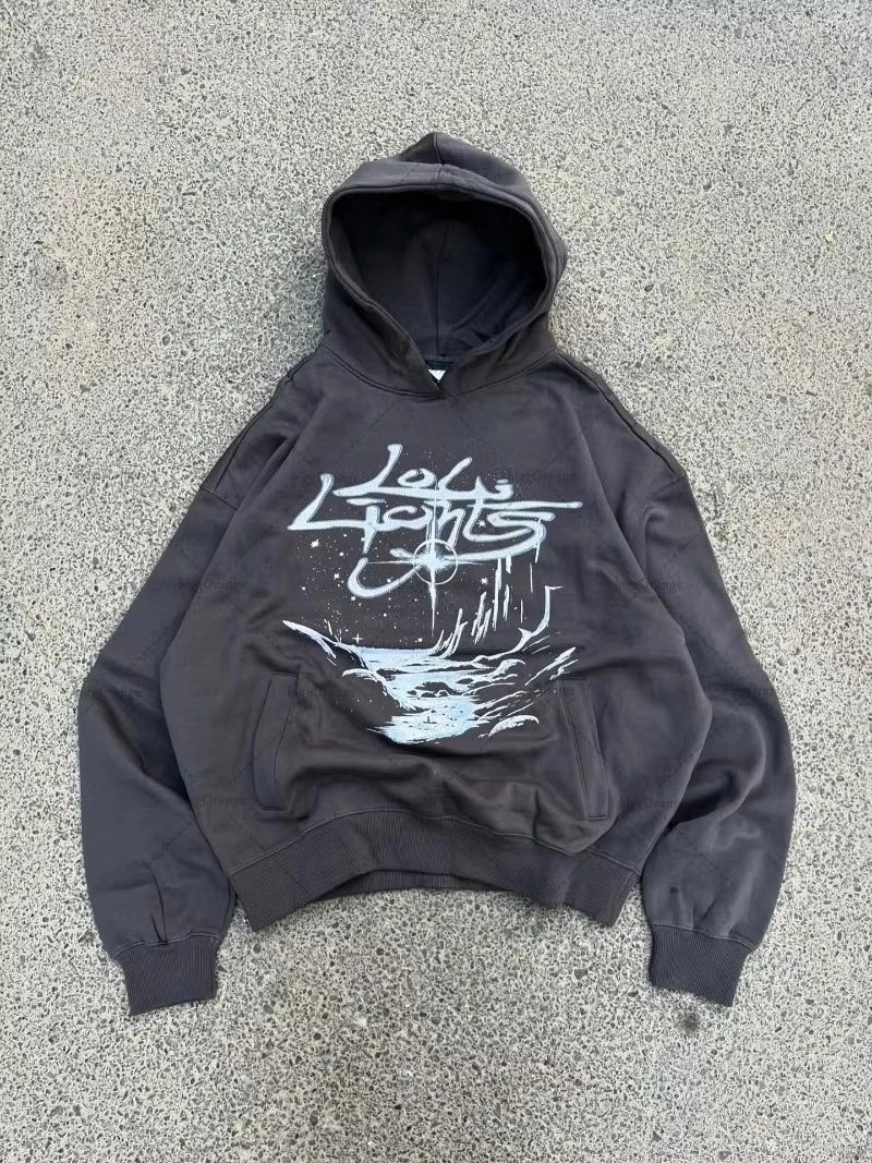 Retro Punk Oversized Pullover Hoodie Autumn Winter cotton hoodie Men Women Casual Warm Loose Pullover outdoor commute top