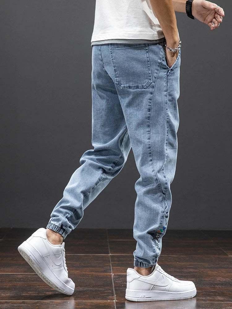 Spring Summer Black Blue Cargo Jeans Men Streetwear Denim Jogger Pants Men Baggy Harem Jean Trousers Plus Size ATFH