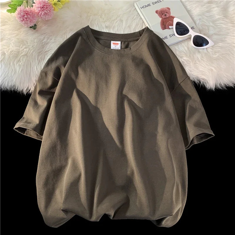 LEGIBLE Summer short sleeve T-Shirt Women Cotton Tee Shirt Loose Solid Basic Oversized T Shirt Women O-neck Tshirt Women - ATFH