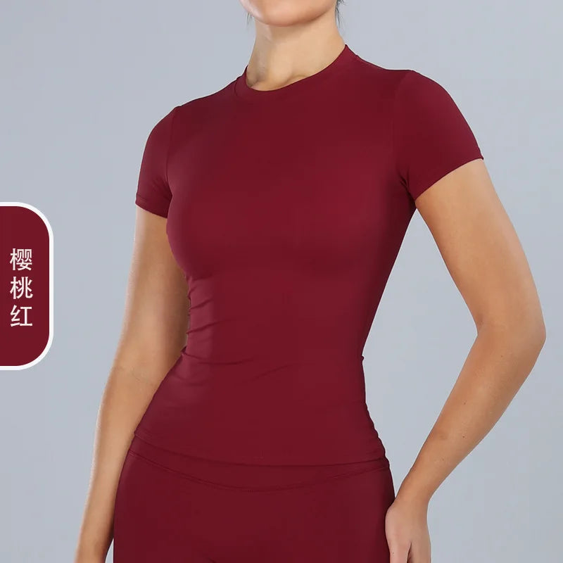 Yoga Sport Shirt Blouses Pilates Crop Top Fitness Women's Short Sleeve T-shirt Tees Sweatshirt Sportswear Woman Gym Yoga Clothes - ATFH