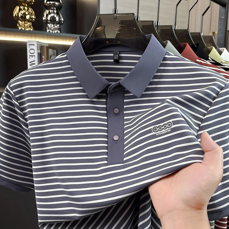 High end brand embossed short sleeve polo shirt fashion striped men's new casual summer breathable comfort luxuriuos T-shirt