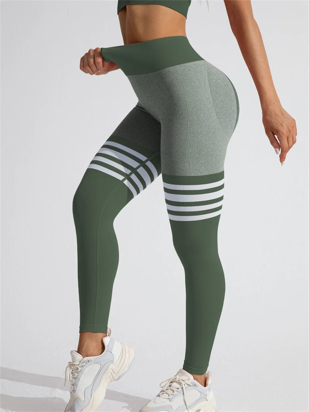 Women Seamless Stripe Yoga Pants High Waist Sexy Tummy Control Scrunch Butt Lifting GYM Workout Leggings Sports Fitness Clothing - ATFH
