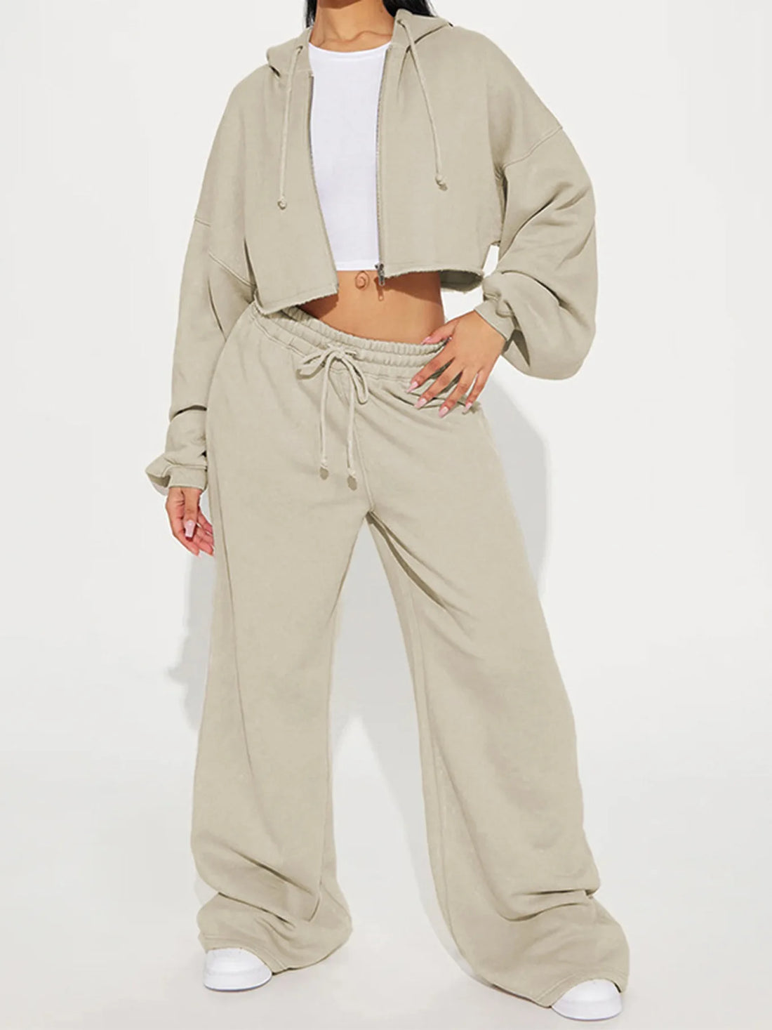 Fashion Hooded Hood Zipper Cardigan Long Pants Suit Lady Lace-up High-waisted Outfit Autumn Winter Woman's Two-piece Sports Set