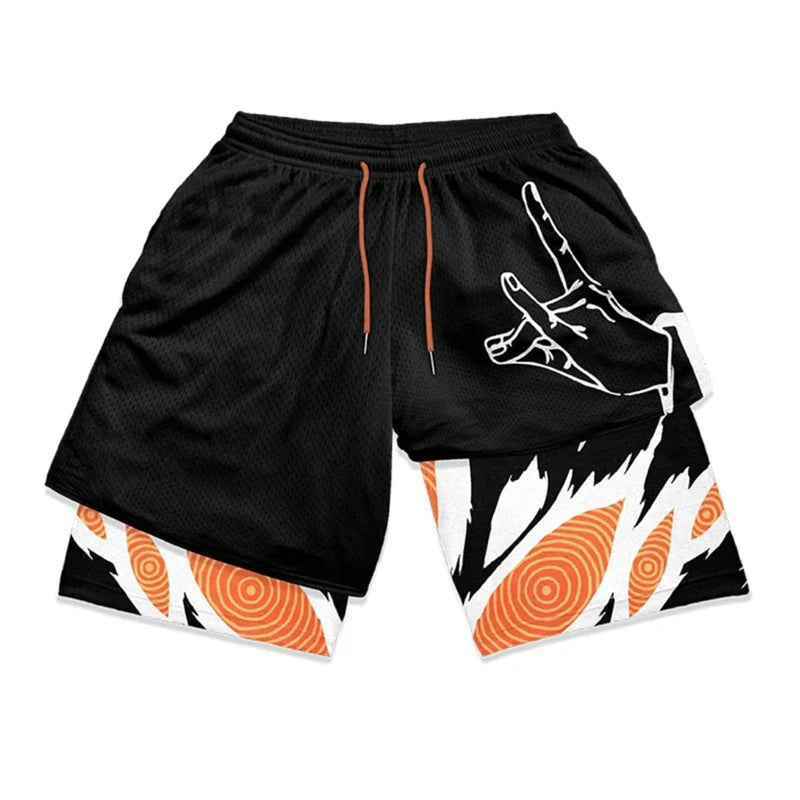 3D Print 2 in 1 Running Workout Shorts for Men Gym Compression Shorts with Side Pockets Summer Athletic Quick Dry Activewear