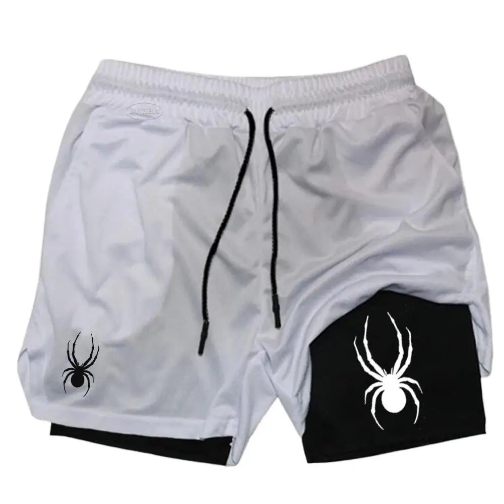 2026 Summer New Spider Men's Sports Shorts 2 in 1 Gym Running Shorts Jogging Casual Sportswear Fitness Double Layer Shorts