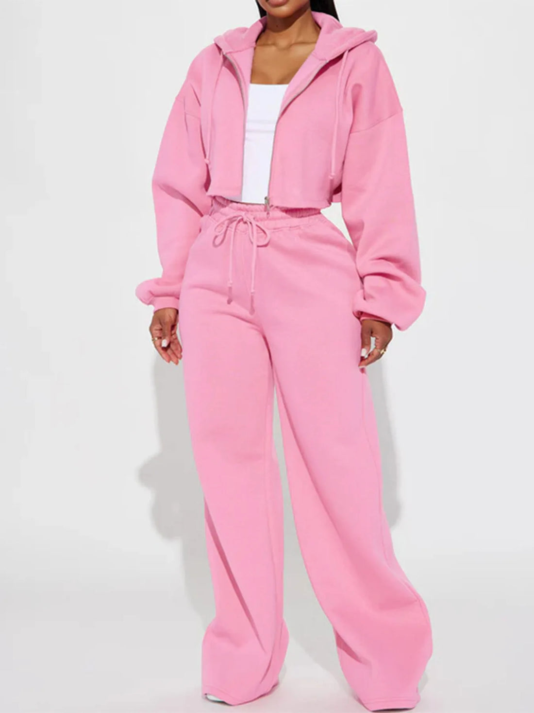 Fashion Hooded Hood Zipper Cardigan Long Pants Suit Lady Lace-up High-waisted Outfit Autumn Winter Woman's Two-piece Sports Set