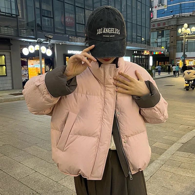 Trendy Winter Warm Jacket Women's Patchwork Short Coat Parkas Luxury Design Clothing Long Sleeve Zipper Outerwear Puffer Jacket ATFH