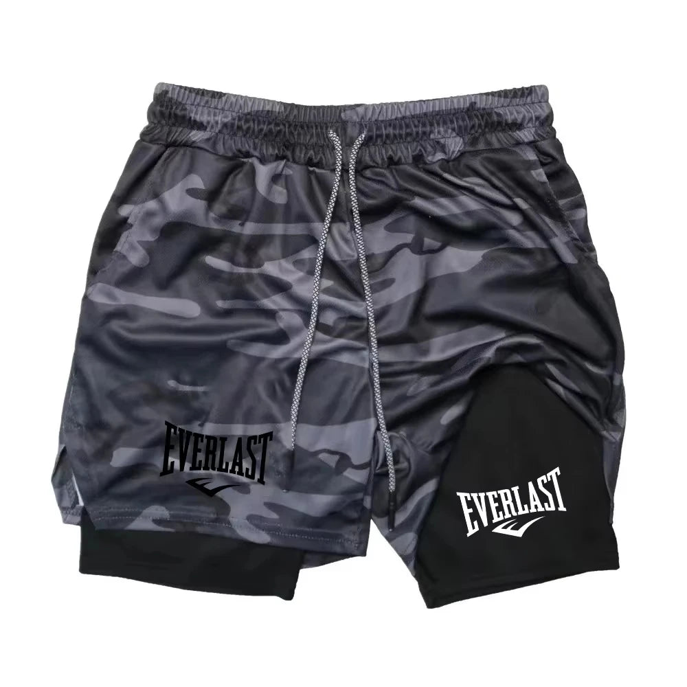 Men's Compression Sports Shorts Everlast Printed Sports Pants Double-Layer Quick-Dry Basketball Beach Muscle Fitness Pocket Towe
