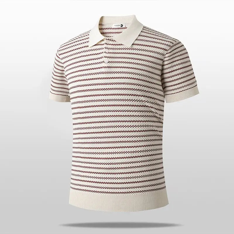 New Summer Fashion Trendy Ice Silk Breathable Striped Polo Shirt Men's Casual Loose Sports High Quality Short Sleeve T-Shirt
