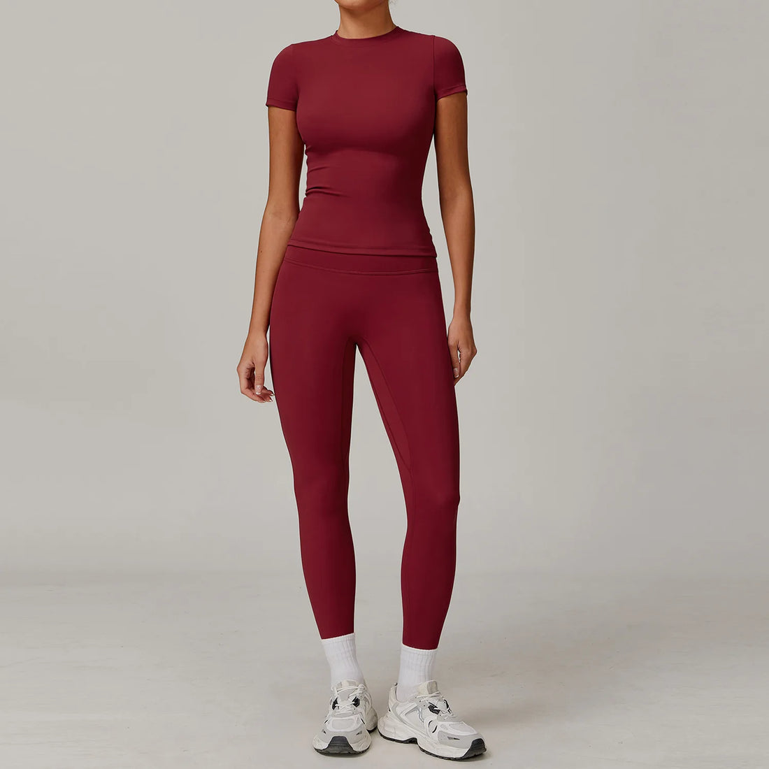 Women  Yoga Set 2PCS Workout Set Sportswear Gym Clothing Fitness Long Sleeve High Waist Leggings Cycling Shorts Sports Suits - ATFH