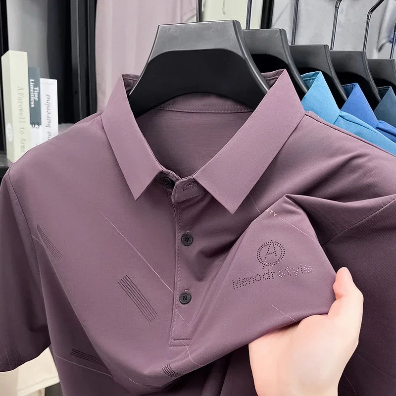 Mens Business Casual Printed Polo Shirt Short Sleeve Lightweight Fabric Comfortable Fit Suitable For Work And Daily Outings