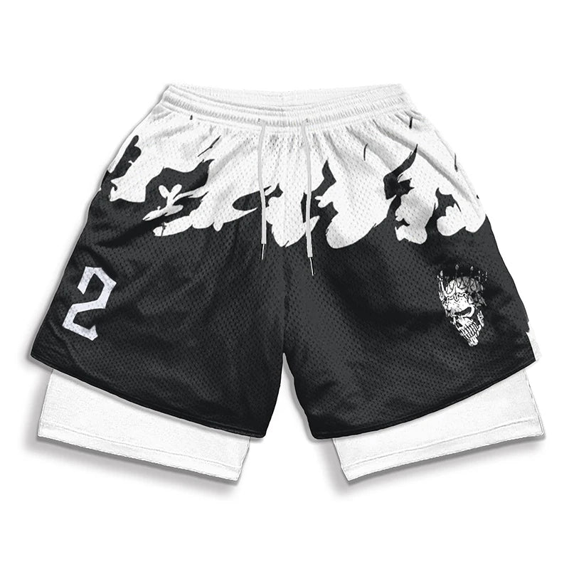 3D Print 2 in 1 Running Workout Shorts for Men Gym Compression Shorts with Side Pockets Summer Athletic Quick Dry Activewear
