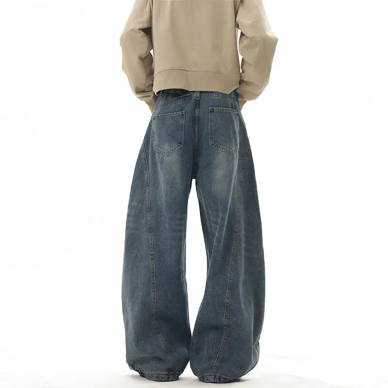 Wide Leg Jeans Men Denim Dark Blue Floor Sweeping Baggy Trousers Street Dance Hip Hop Unisex Urban Fashion Urban Streetwear ATFH