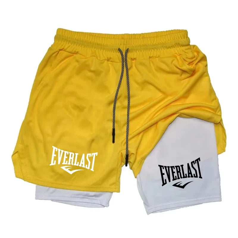 Men's Compression Sports Shorts Everlast Printed Sports Pants Double-Layer Quick-Dry Basketball Beach Muscle Fitness Pocket Towe