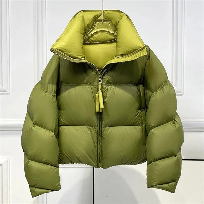 2025 New Autumn Winter Fashion Parkas Jacket Lady Thick Warm Bread Outwear Vertical Collar Down Cotton Coat Women Short Top