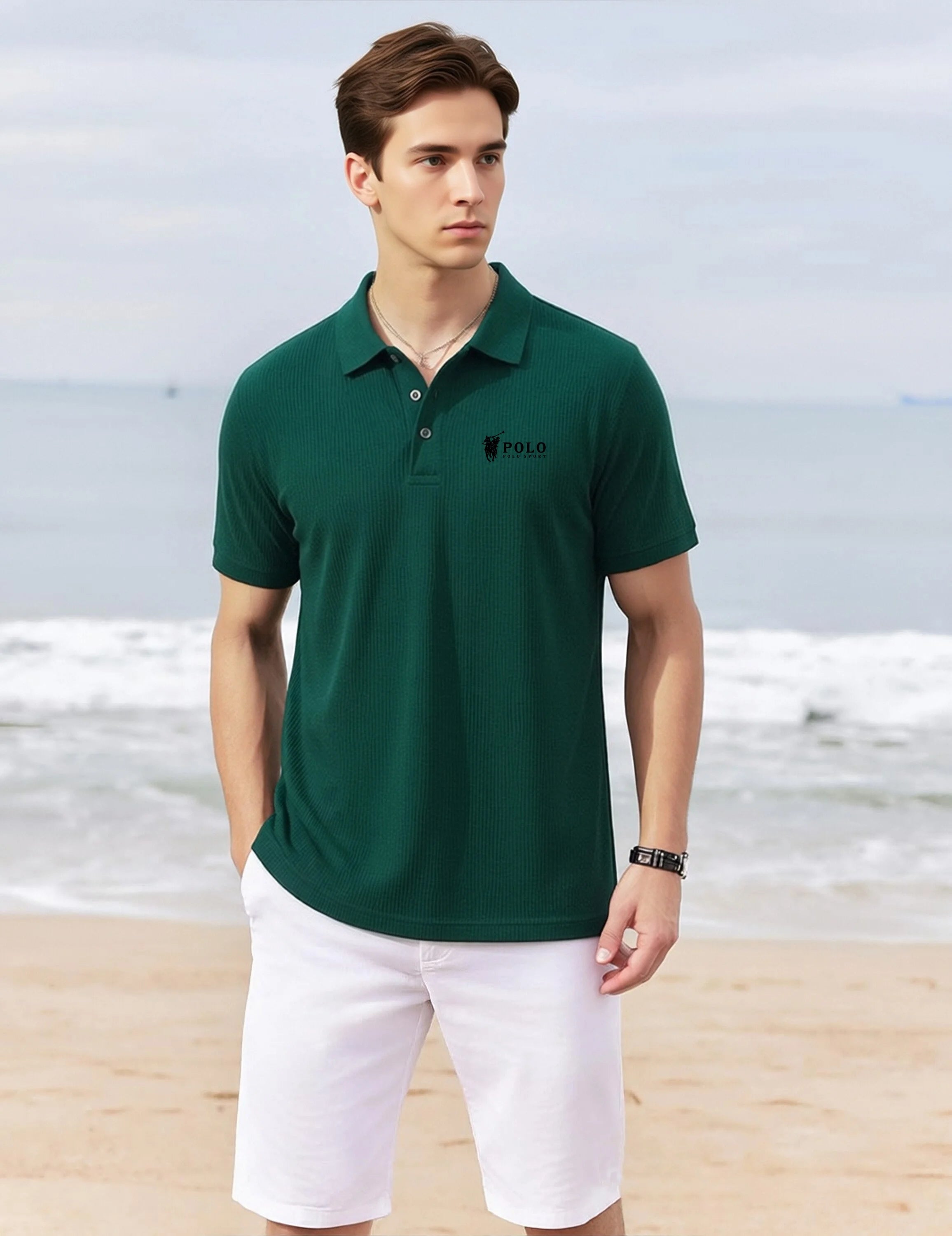 Men's summer high-quality short sleeved polo shirt button letter printed T-shirt for business and casual men's wear