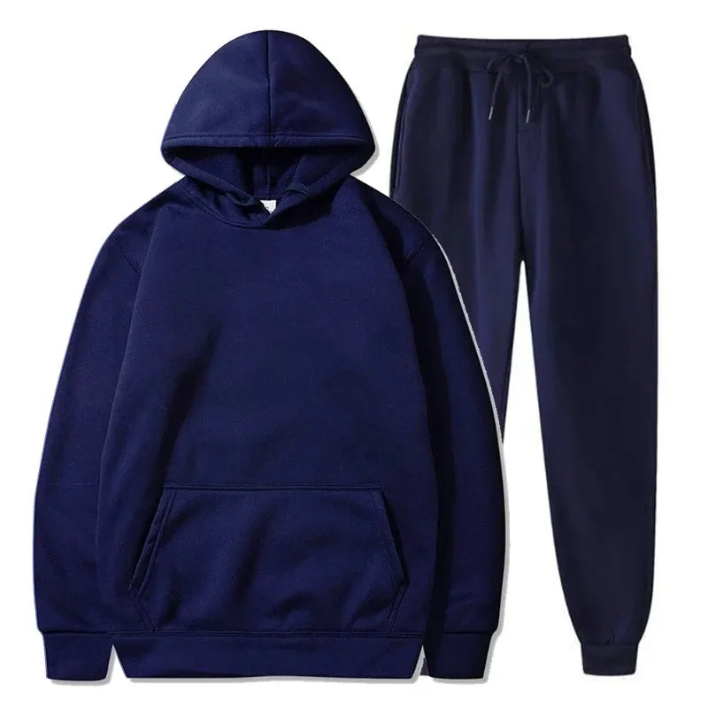 Basic Fleece Hoodies And Sweat Pants Set Men Jogger Set Wholesale Track Suit Sportswear Tracksuits Unisex Ensemble Jogging Homme - ATFH