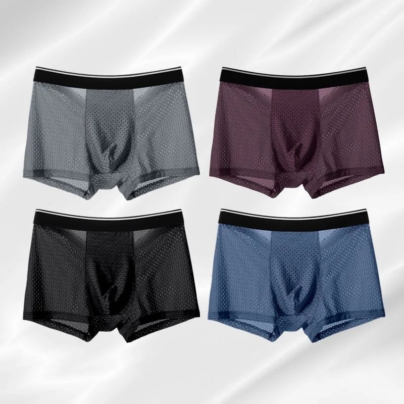 4/8Pcs/Men's Underwear Ice Silk Sexy Boxer Shorts Mid-waist Breathable Men's Underwear Mesh Comfortable Soft Shorts Men Plus 5XL