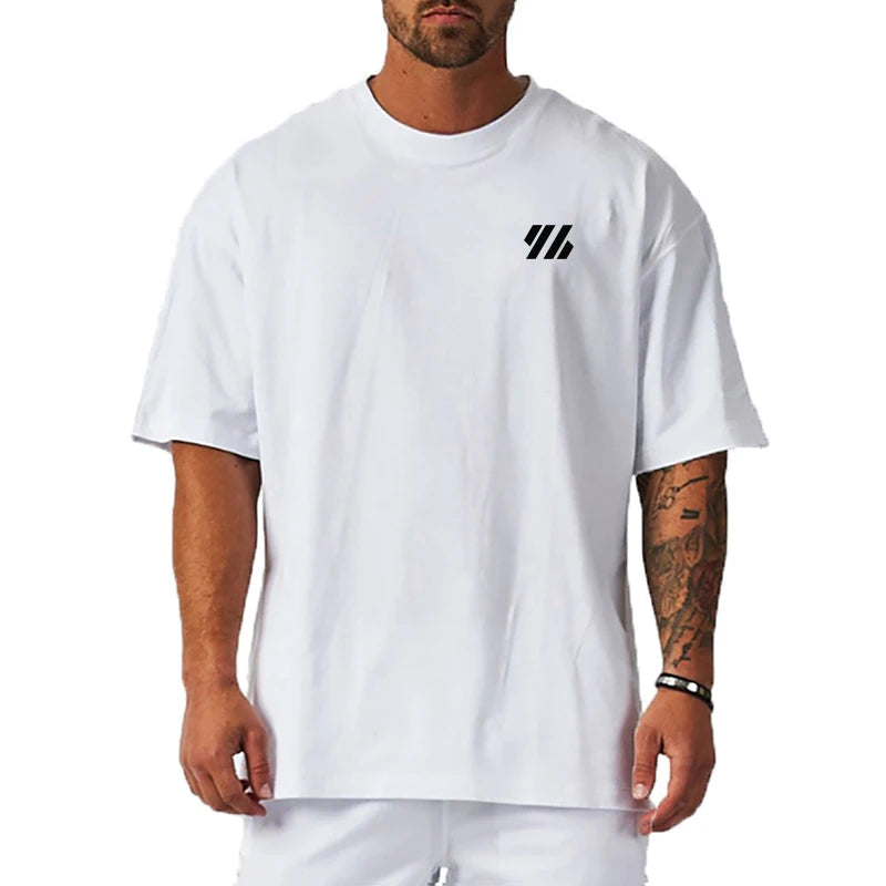 Summer Cotton Loose Oversized Half Sleeve Running T Shirt Men Sports Casual Fitness T-shirts O-neck Gym Clothing Workout Tees ATFH
