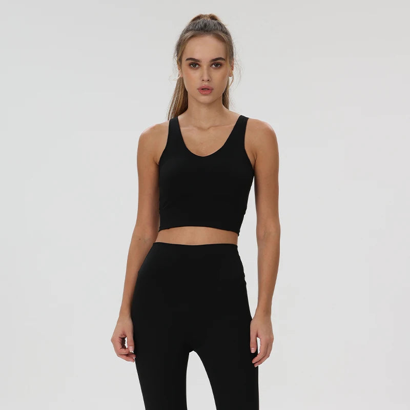 Women's Seamless U Neck Yoga Crop Top - Buttery Soft Ultra-Stretch Fitness Vest with Racerback & Removable Pads - ATFH