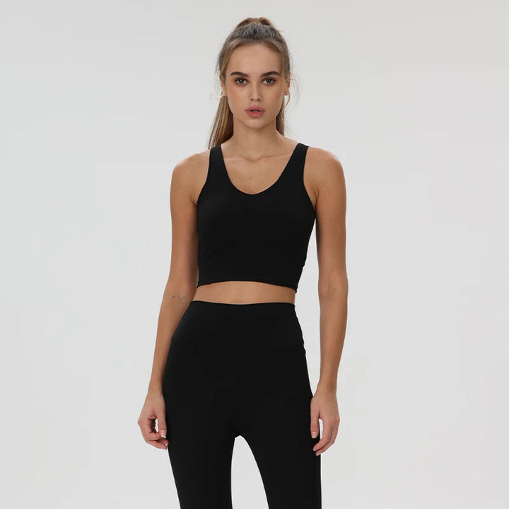 Women's Seamless U Neck Yoga Crop Top - Buttery Soft Ultra-Stretch Fitness Vest with Racerback & Removable Pads - ATFH