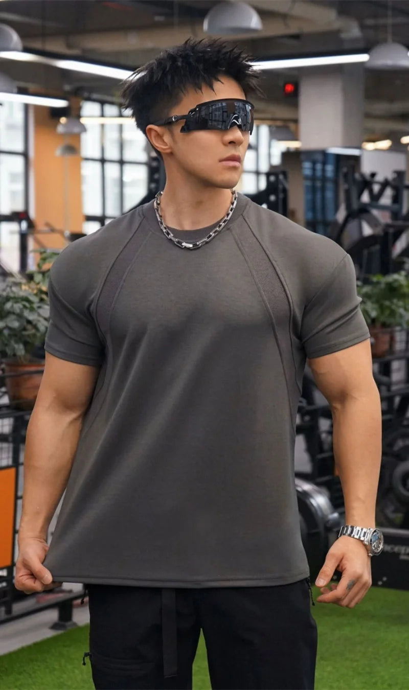 New Summer Leisure Running T-shirt Gym Training tops Elastic Quick Drying pure color Short sleeve sports T-shirt Men sportswear