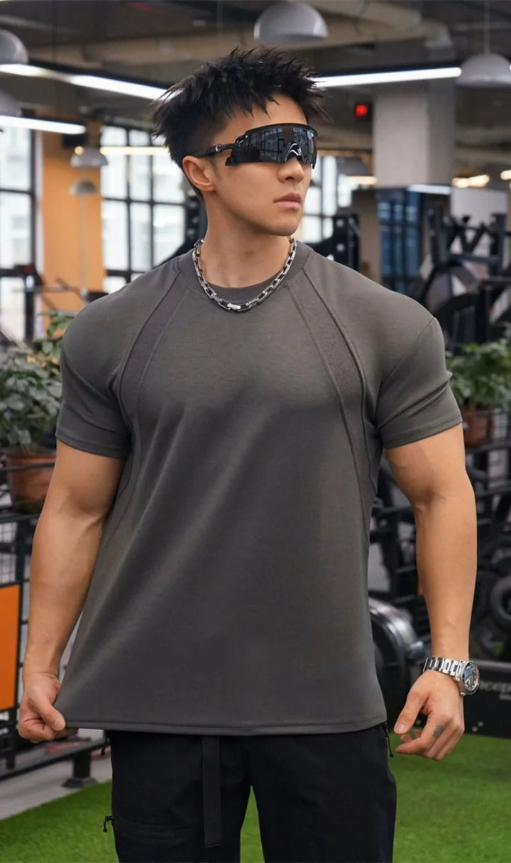 New Summer Leisure Running T-shirt Gym Training tops Elastic Quick Drying pure color Short sleeve sports T-shirt Men sportswear